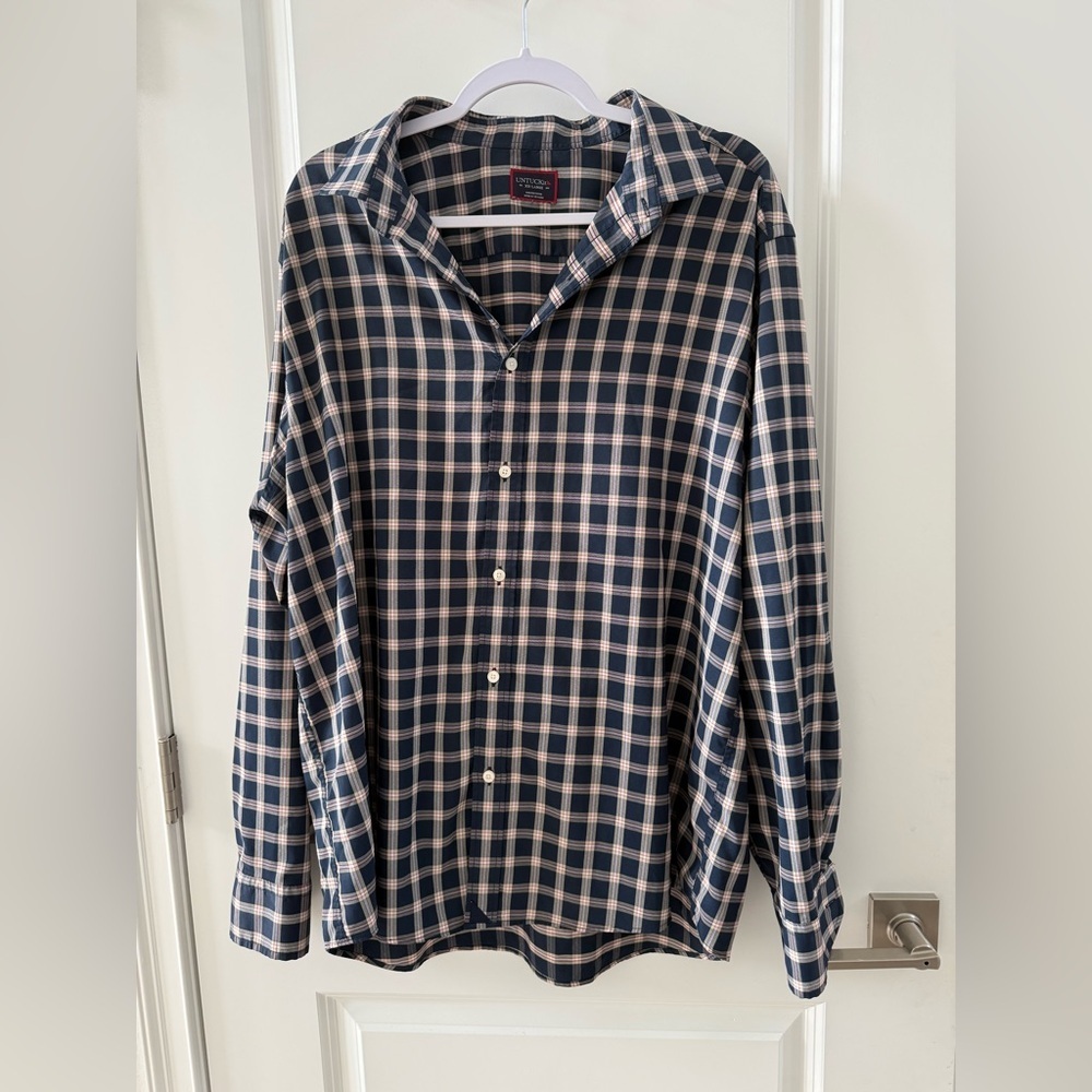 UNTUCKit Men’s Long Sleeve button down Navy Plaid dress shirt XXL